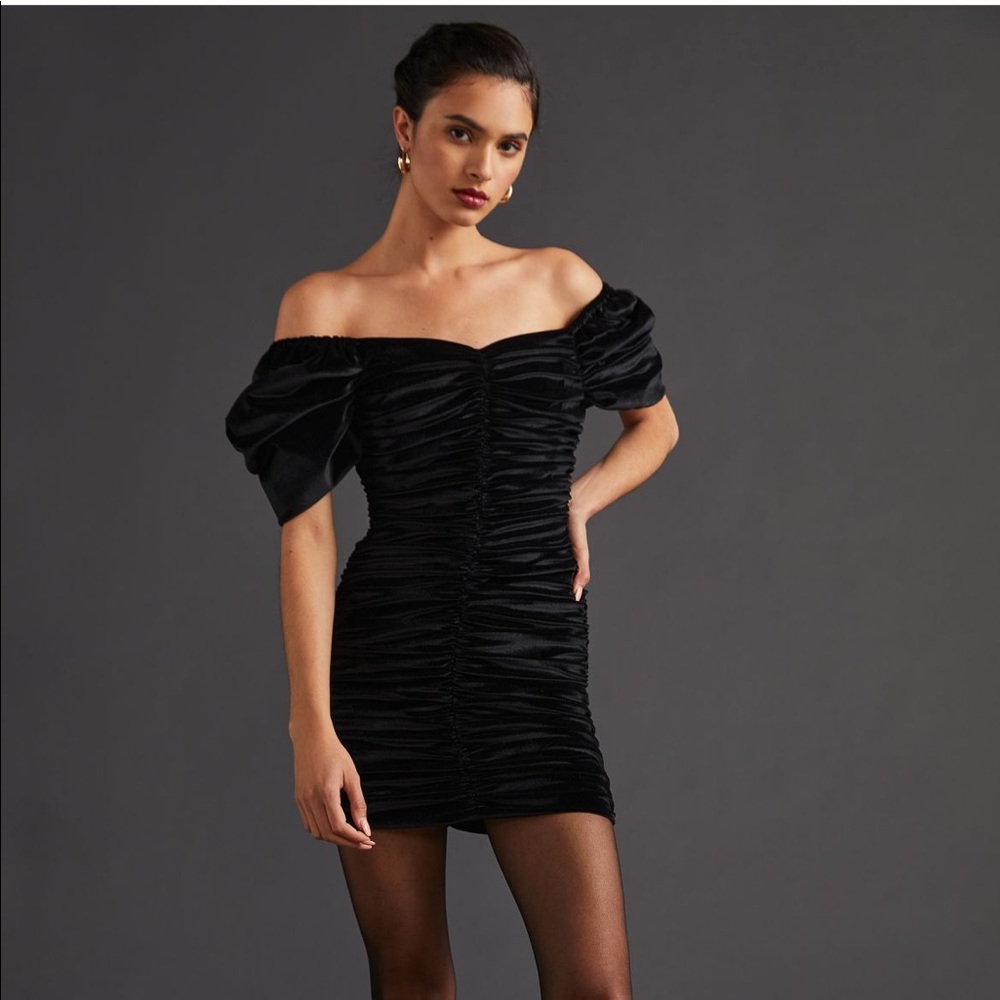 NWT Anthropologie Ruched Puff Sleeve Mini Dress